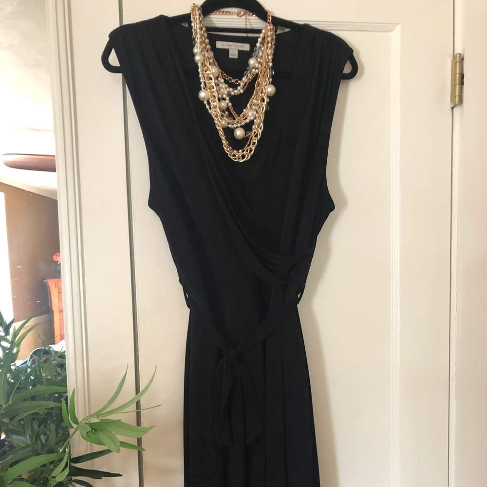 Timeless Black Faux Wrap Jersey Knit Dress